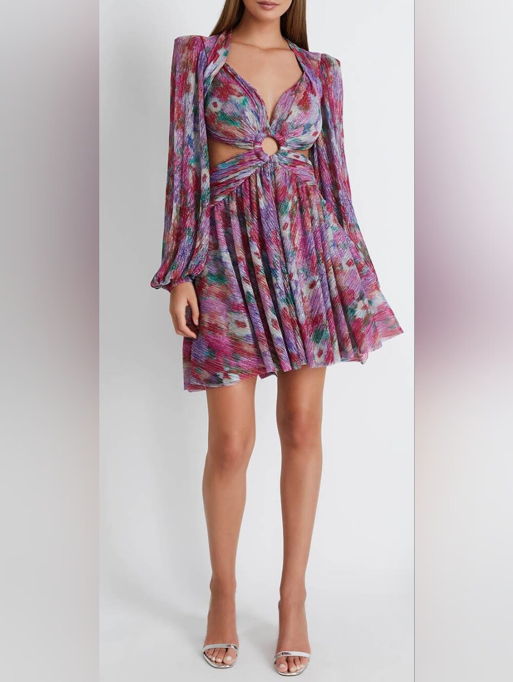 PatBO Printed Lurex Cutout Mini Dress Size 0